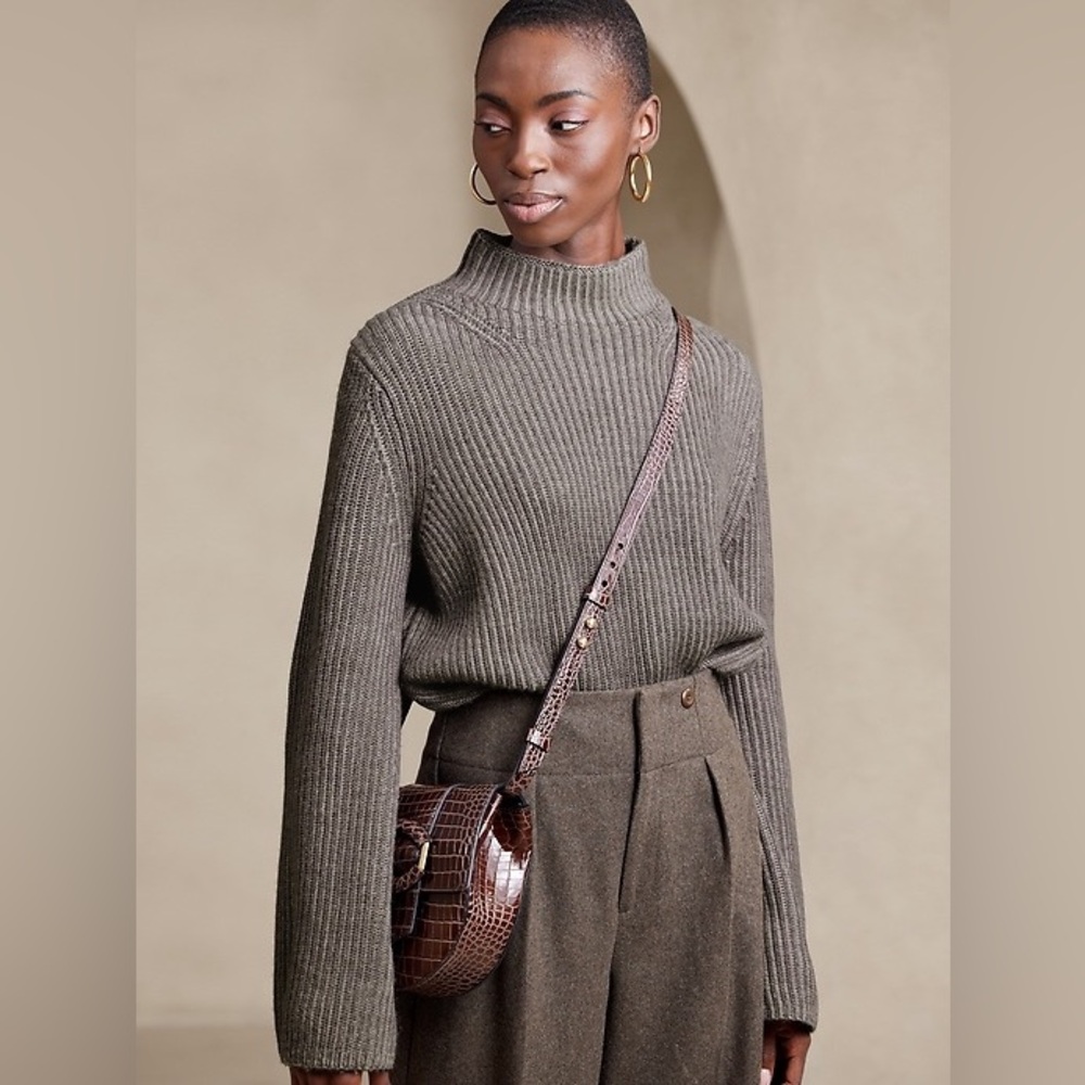 Banana Republic Merino Mariner Mock Neck Sweater Women’s Size S Gray